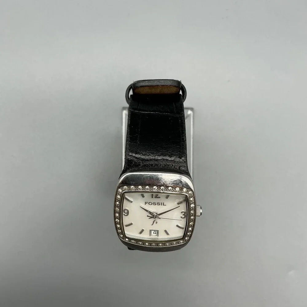 Fossil F2 ES-9719 Womens Watch 25mm MOP Dial Black Leather New Battery